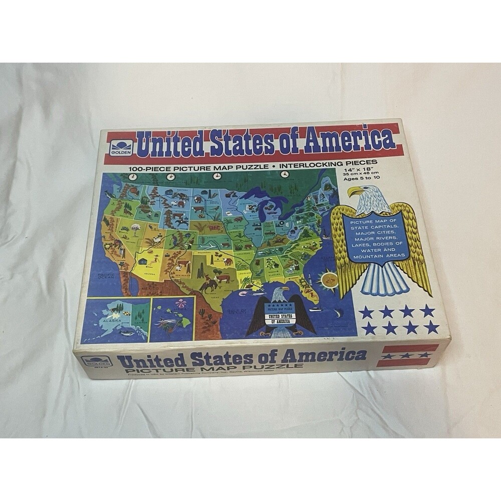 Golden United States of America Map Jigsaw Puzzle Geography 100 Pcs Educational